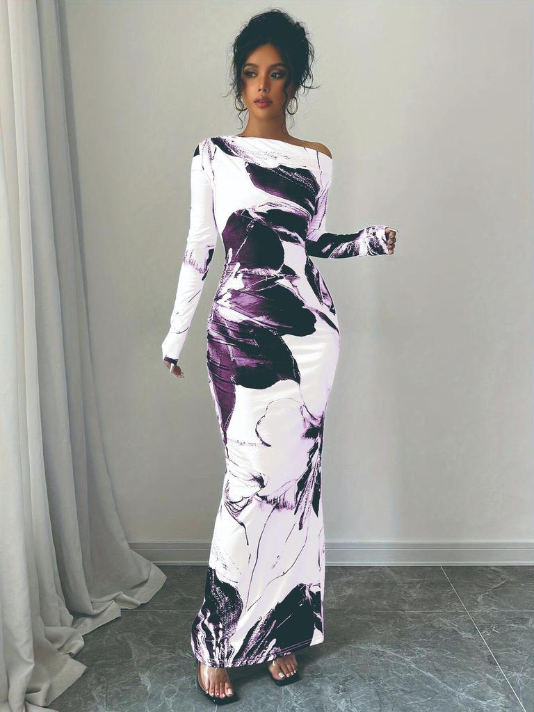 2026 One-Shoulder White Floral Slim-Fit Maxi Dress for Women