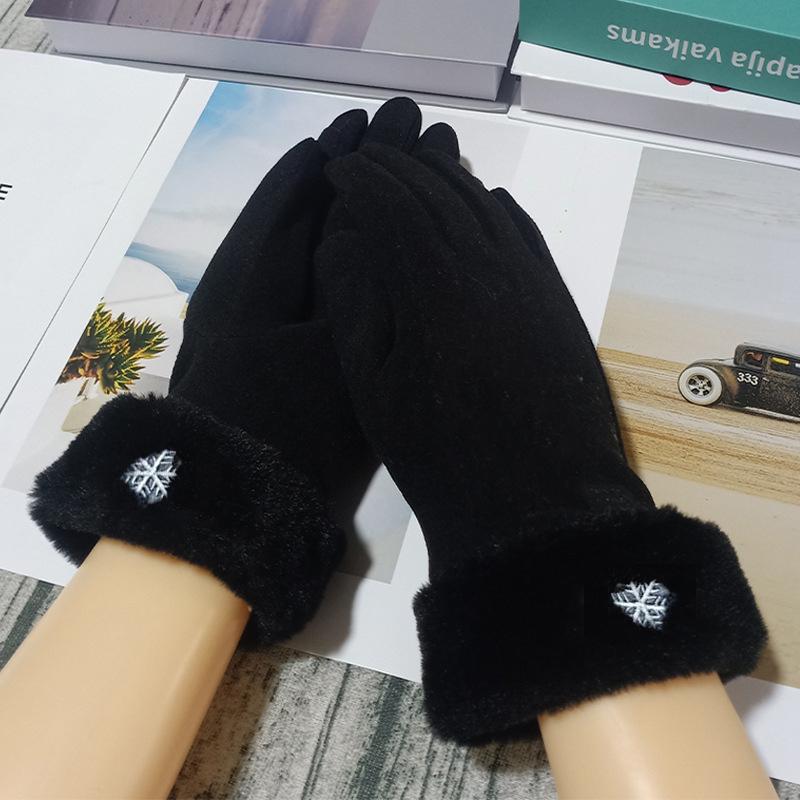 

Осінь-зима Теплі замшеві рукавички плюс оксамитовий потовщений плюшевий декор Рукавички на манжетах Відкритий холодостійкий сенсорний екран Лижні рукавички для верхової їзди чорний