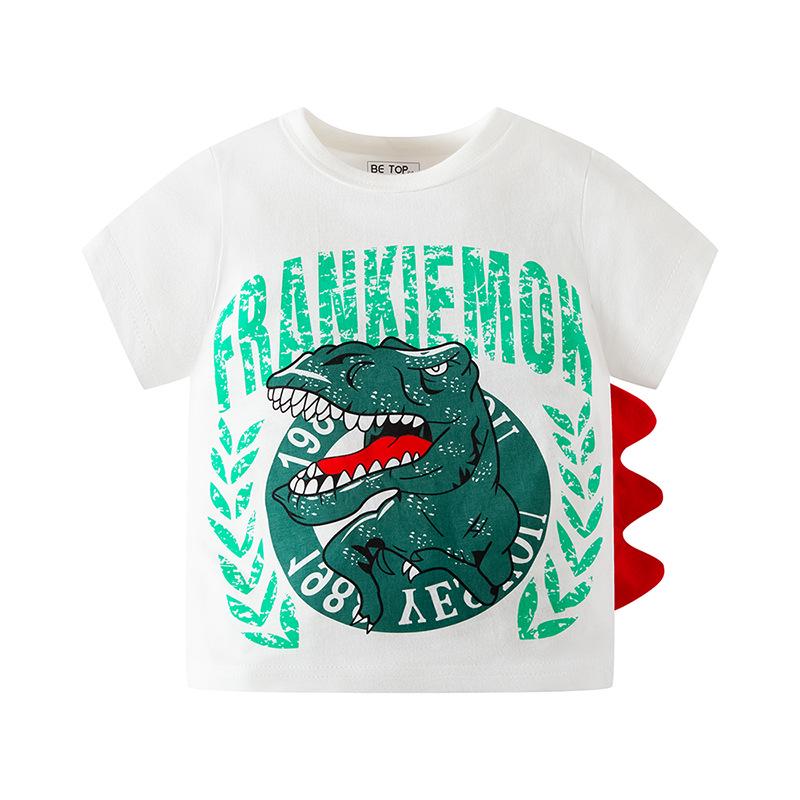 2026 Boys Short Sleeve 3D Dinosaur T-shirt - Pure Cotton Summer Wear 120 cm