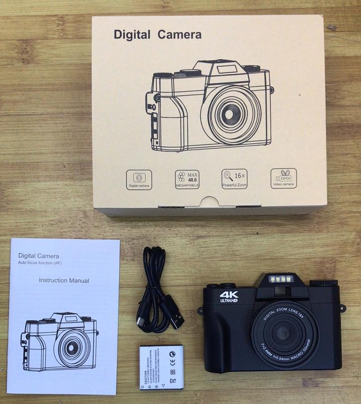 4K 48MP Digital Camera with Flip Screen & Wide-Angle Mirrorless LED