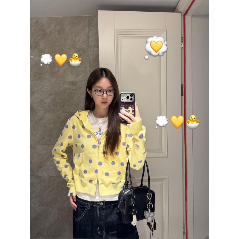 Yellow Polka Dot Hooded Cropped Sweatshirt