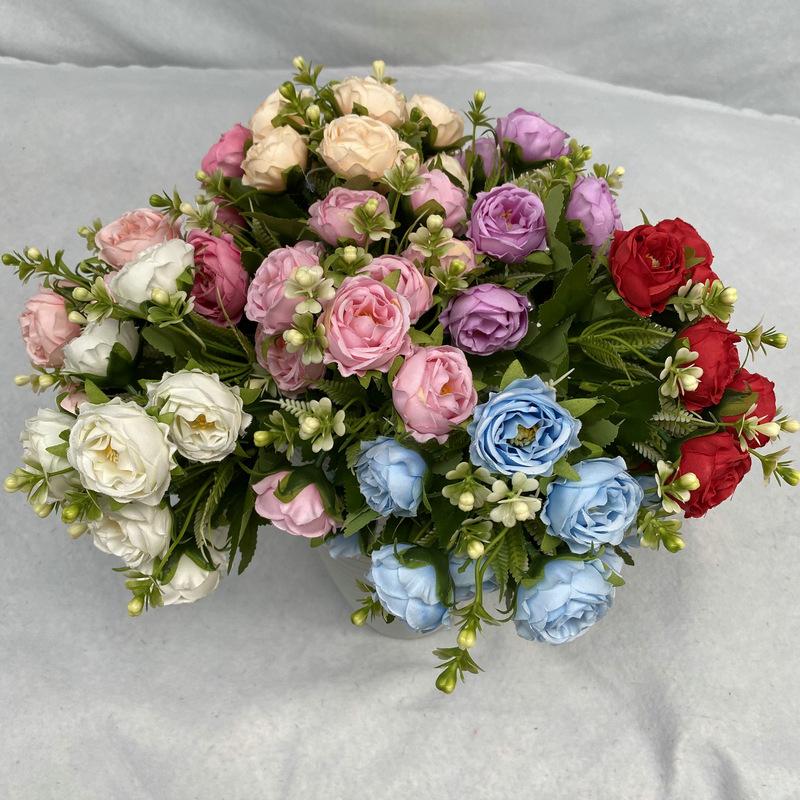 30cm Rose Pink Silk Peony Artificial Flowers Bouquet 5 Big Head and 4 Bud Cheap Fake Flowers for Home Wedding Decoration Indoor