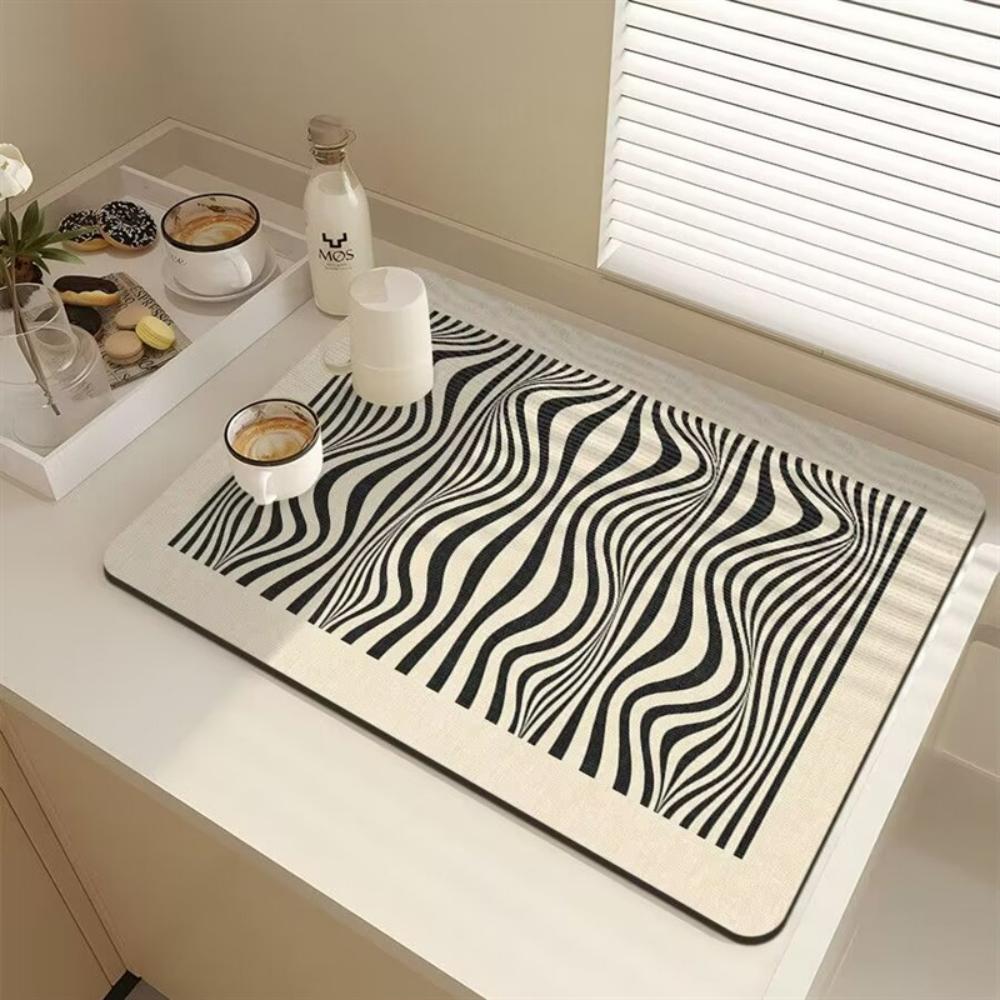 Stylish Line texture dot Diatom Mud Dish Drying Mat Super Absorbent NonSlip Kitchen Drain Pad For Tableware Coffee Machine Decor