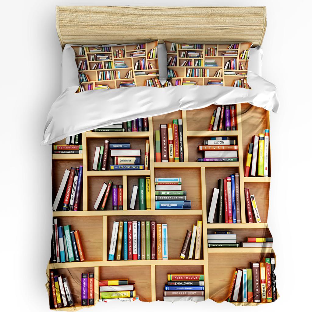 Bookshelf Library Book Printed Comfort Duvet Cover Pillow Case Home Textile Quilt Cover Boy Kid Teen Girl 3pcs Bedding Set