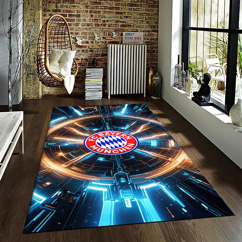 """FC Bayern München Logo Teppich mit futuristischem Neon-Design"" Geeignet für die Verwendung als Anti-Rutsch-Matte für Wohnzimmer, Schlafzimmer, Sofas"""