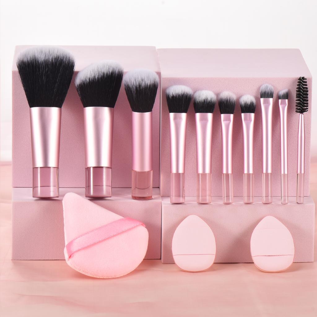 10 Pink Mini Makeup Brush Travel Portable Makeup Tool Makeup Puff - Palm Brush Professional Makeup Tool Set