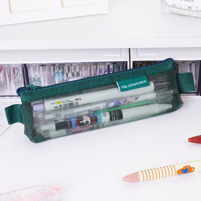 Retro Transparent Mesh Pencil Case - Large Capacity, Multi-functional Mini Storage Bag