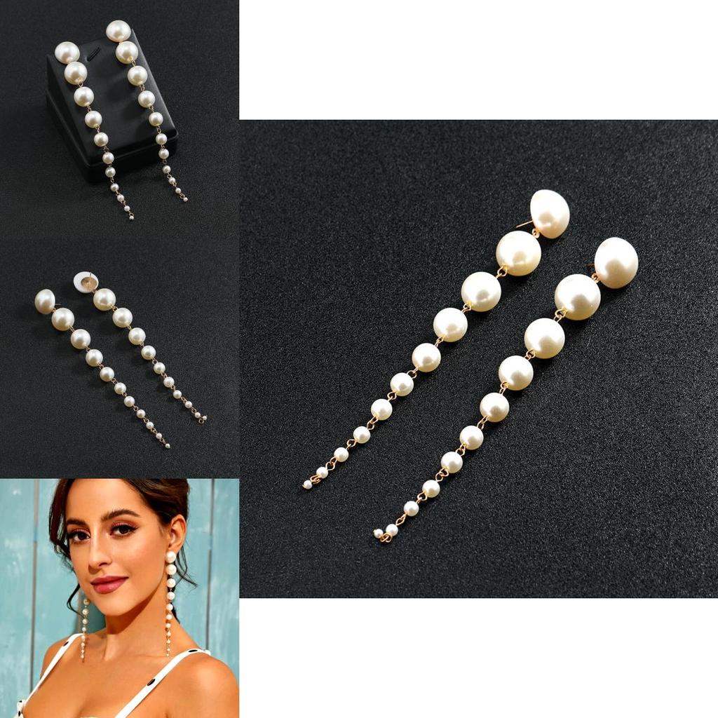 Handmade Pearl Geometric Long Earrings For Women Suitable For Casual Outings