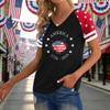 Damen Lässiges V-Ausschnitt Kurzarm Pullover T-Shirt Unabhängigkeitstag Grafikdruck Oberteil Locker Geschnitten Bequem Sommer T-Shirt