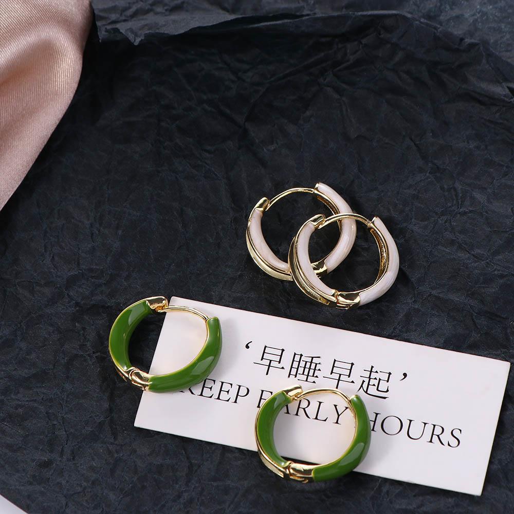 Simple Circle Zinc Zinc Alloy Hoop Ear Buckle Women Jewelry Korean Style Earrings Enamel Oil Drop Earrings