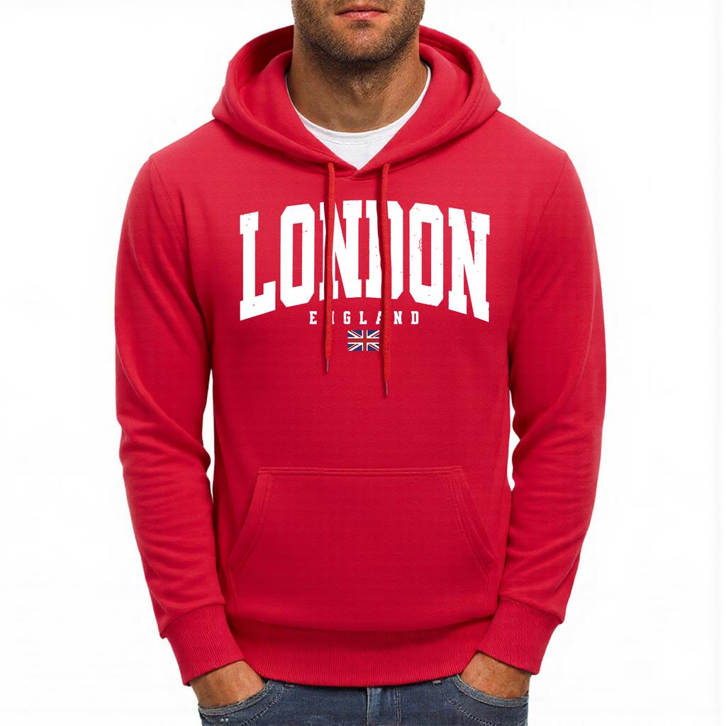 London England Flag Pattern Men Hoodies Casual Autumn Pocket Streetwear Loose Multicolor Pullovers Hip Hop Fleece Man Hoody