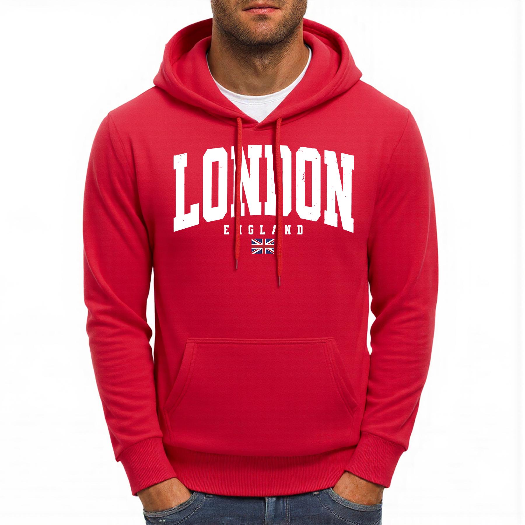 London England Flag Pattern Men Hoodies Casual Autumn Pocket Streetwear Loose Multicolor Pullovers Hip Hop Fleece Man Hoody S