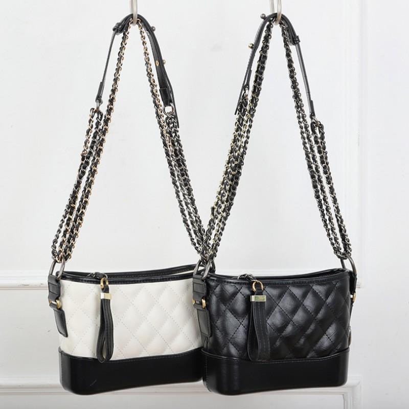 Fashion Genuine Leather Vagrant Bag Lattice Chain Contrast Bucket Net Red Shoulder Cross-body