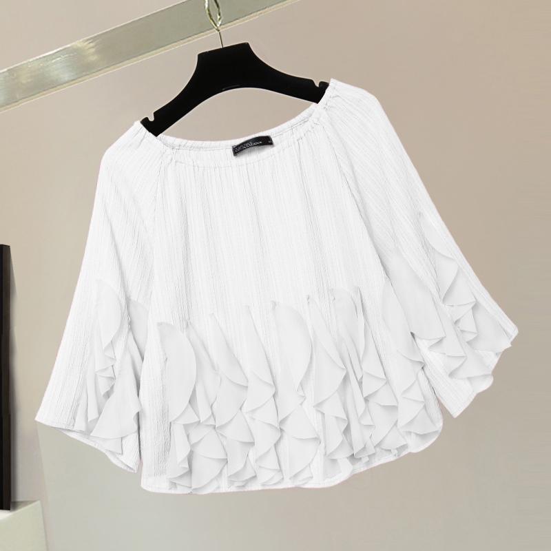 

ZANZEA Женские повседневные блузки с круглым вырезом и рукавом «летучая мышь» 3/4 с оборками и цветочным принтом 3XL белый