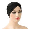 H117 Forehead Criss Cross Muslim Turban Pure Color Stretch Inner Hijabs For Caps Ready To Wear Women Head Scarf Under Bonnet