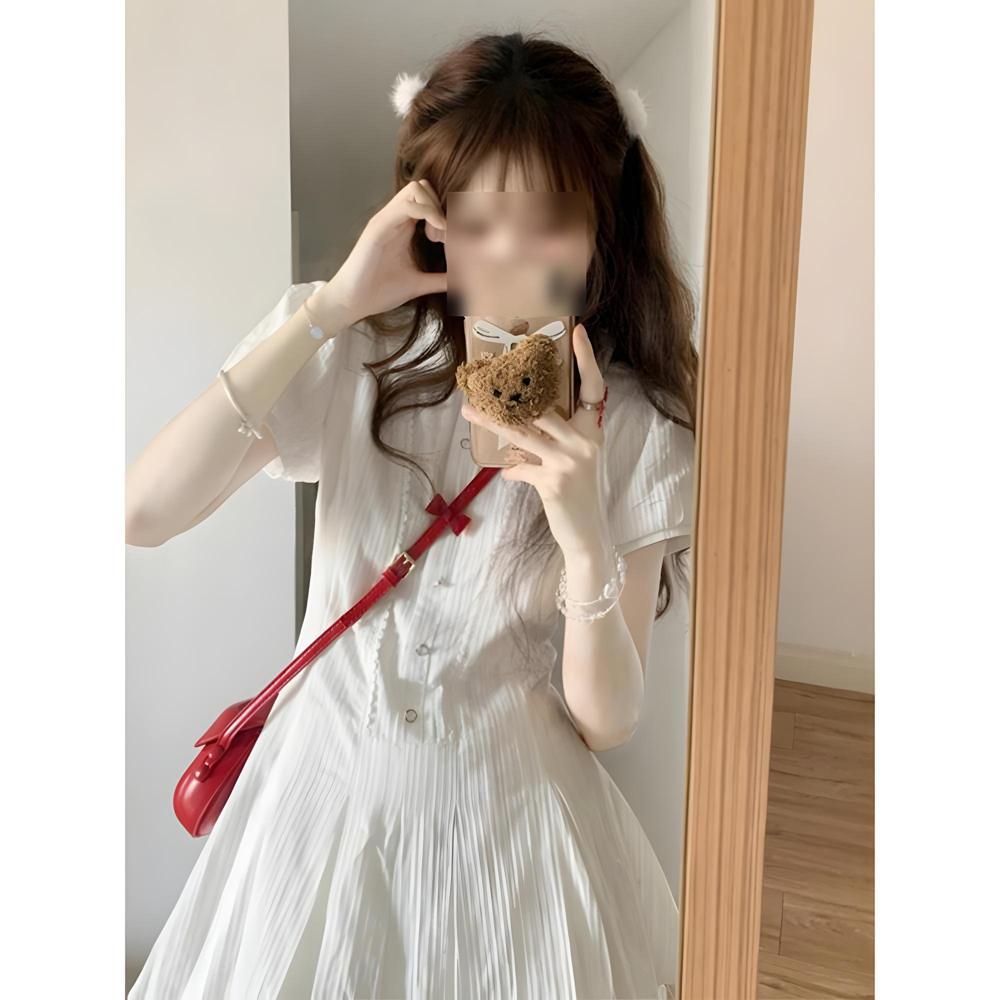 Wind White Dress Women's Summer New Waist Thin Texture a Word Short Skirt