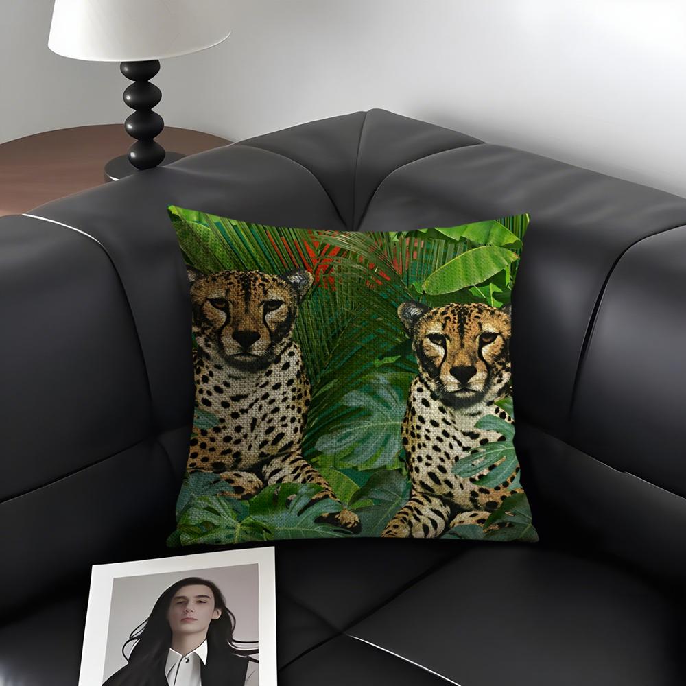 Geometric Animal Leopard Cushion Cover Natural Linen Organic Fabric DoubleSided Printing Sofa Home Decor Gift Pillow Case
