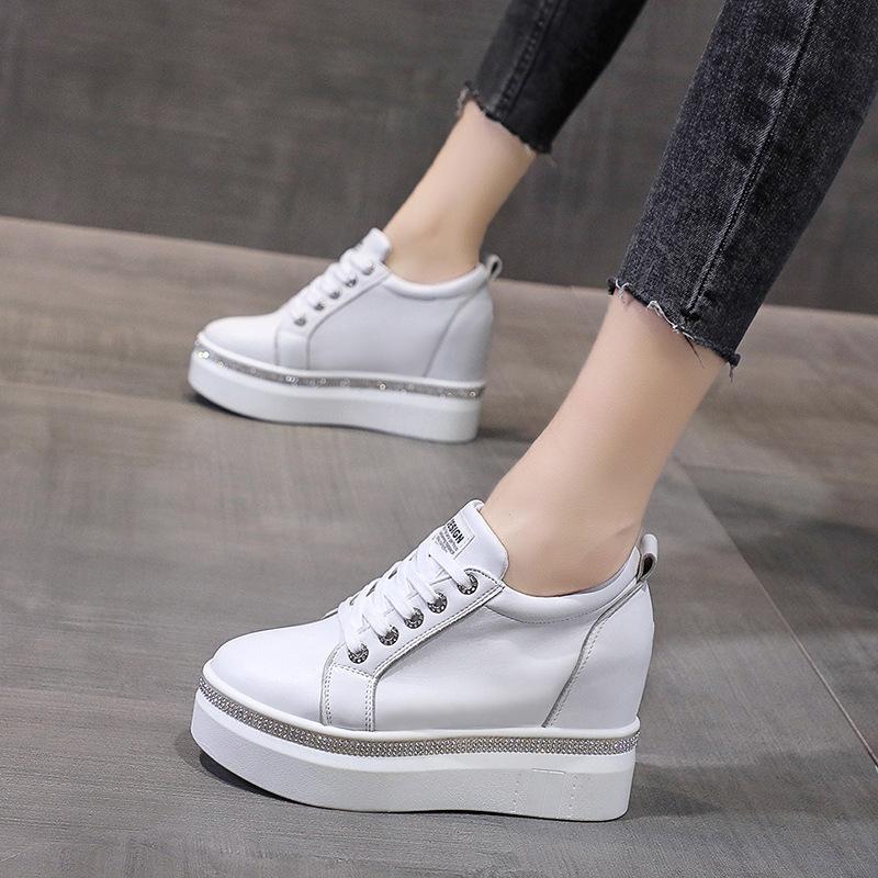 New Autumn Lace-up Board Shoes Casual Single Shoes Rhinestone Thick-soled Heightening Shoes Tide