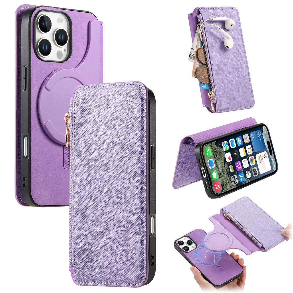 CASENEO For iPhone 16 Pro Case Cross Texture Leather Detachable Magnetic Phone Cover