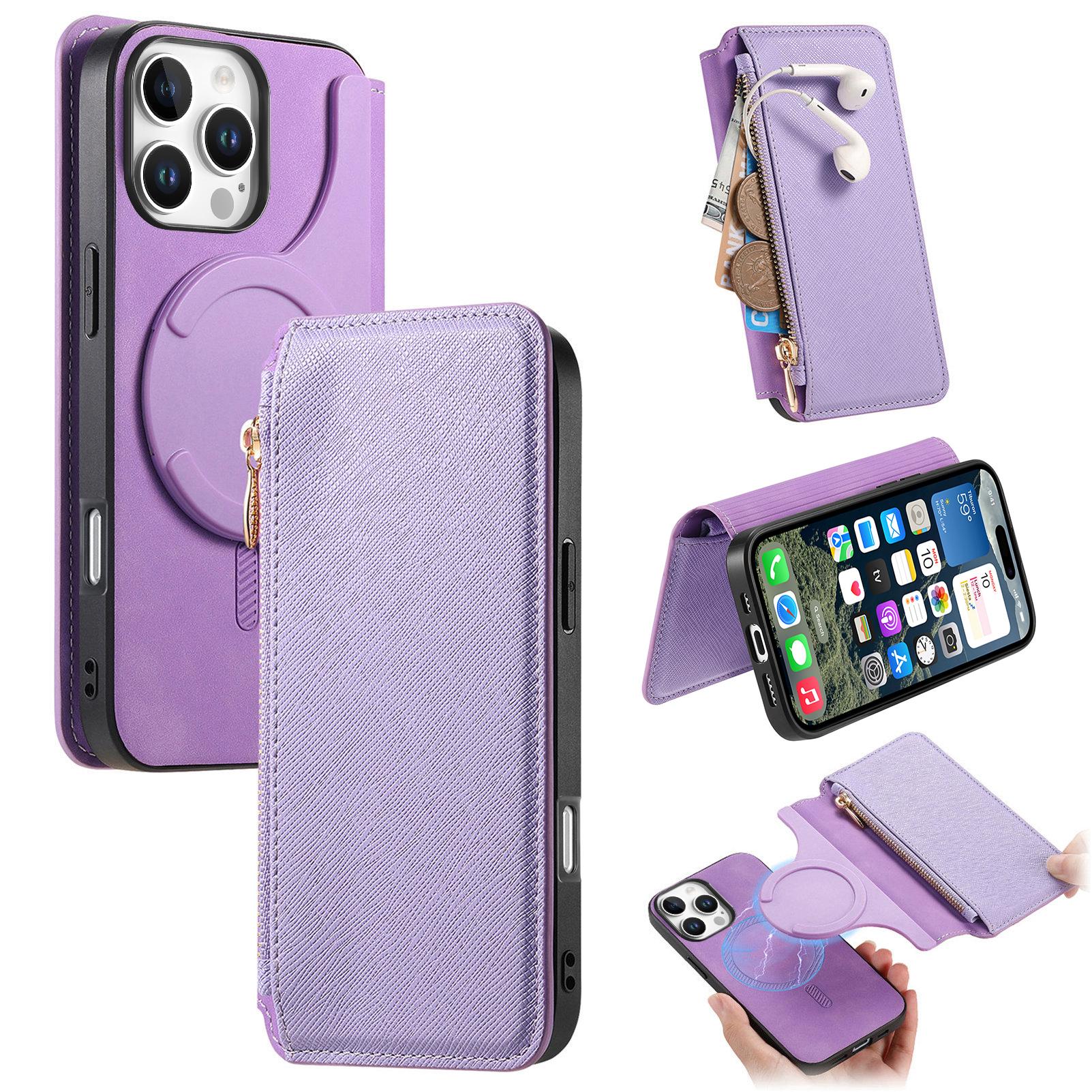 For iPhone 16 Pro Max Case Cross Texture Leather Detachable Magnetic Phone Cover C