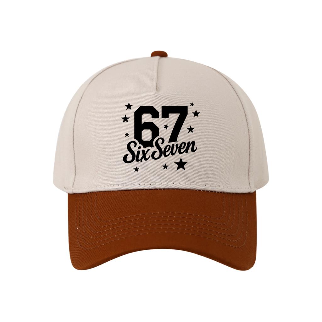 Retro Color Blocked Baseball Cap,Unisex 67 Six Seven   Breathable and Versatile Sun Shading Duckbill Cap