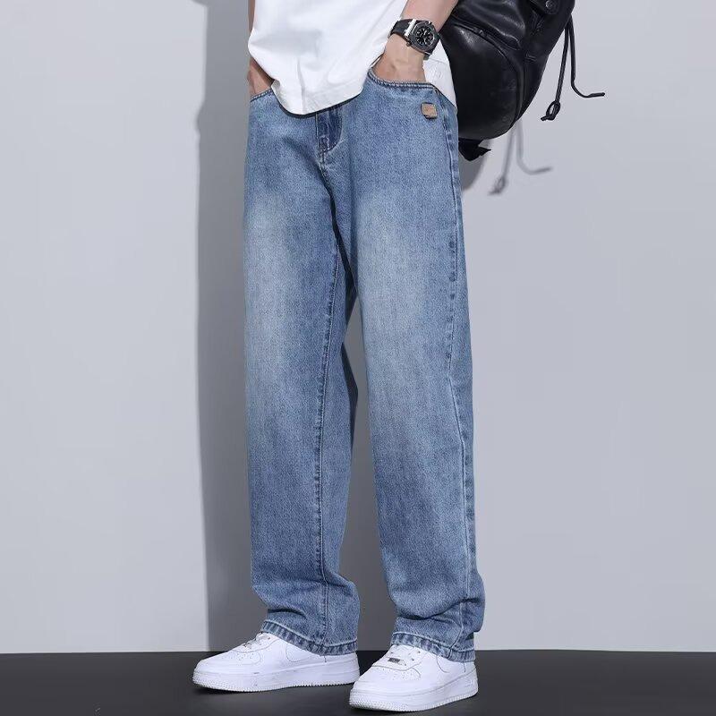 JYL Mens Jeans Tie-dye Gradient Niche Design Straight Drawstring Wide Leg Denim