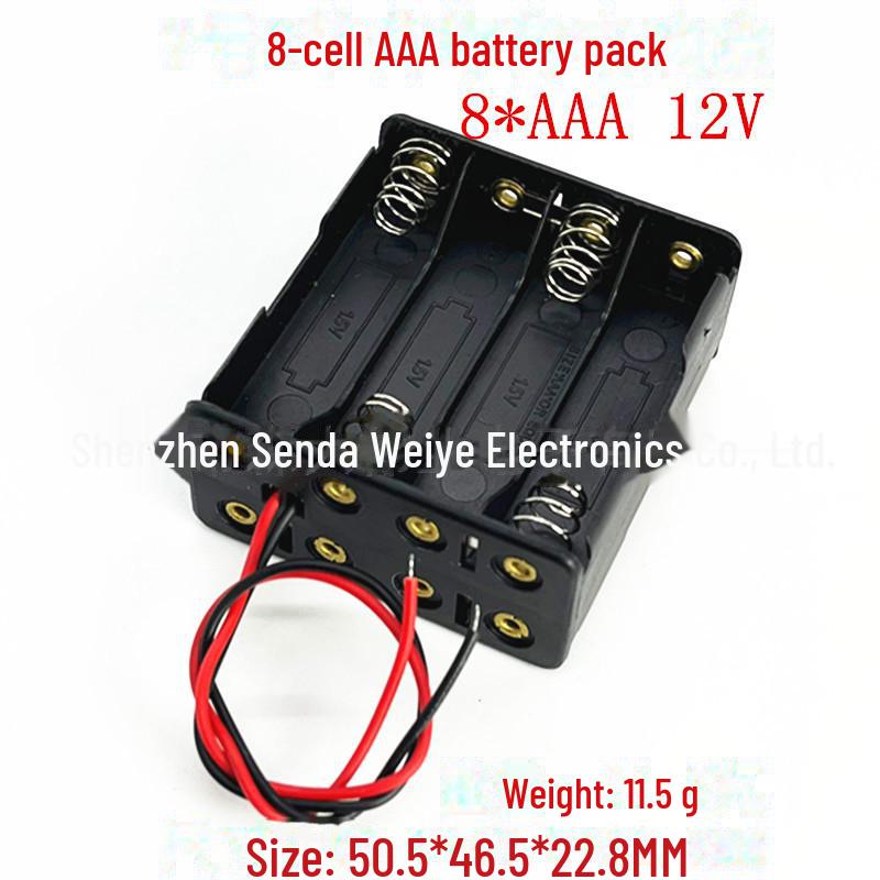 7-Slot AAA Battery Box with Cover, Switch, Side-by-Side Design, Wire & Pin