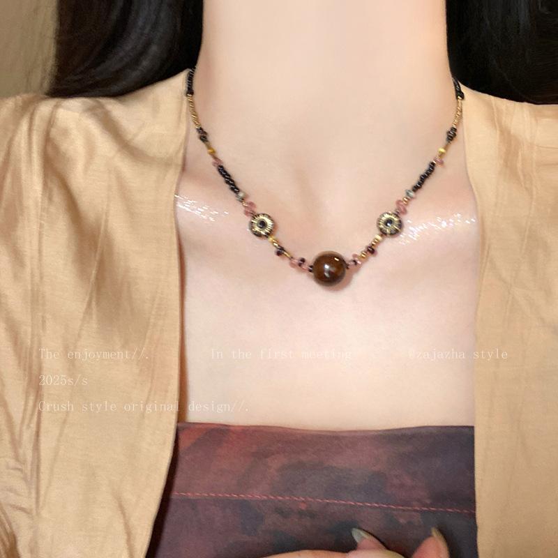 Ожерелье из жемчуга с камнем Тигровый глаз Майярда Женская нишевая цепочка для свитера Аксессуары