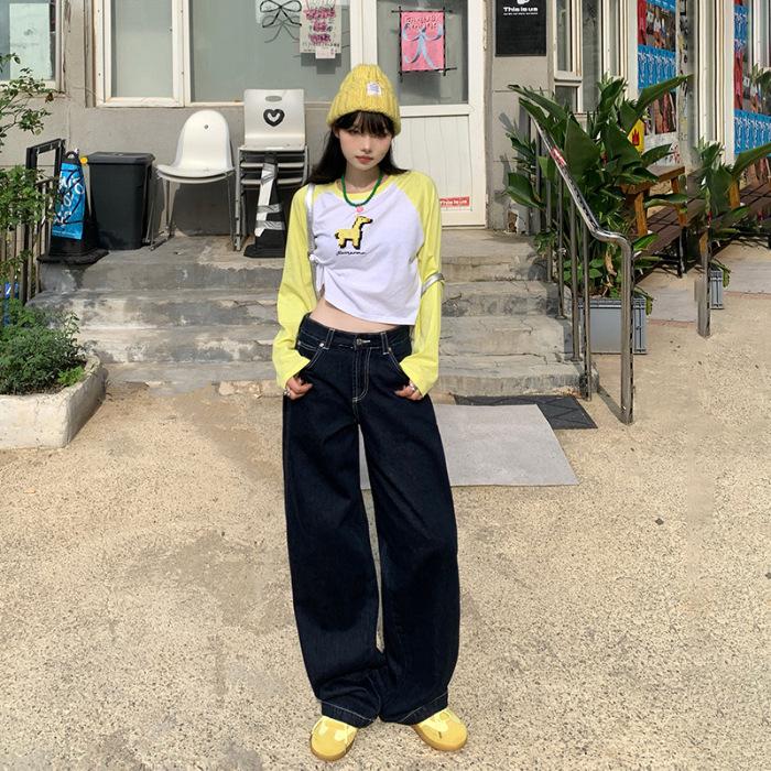 

2024 Original Color High-Waisted Wide-Leg Jeans for Women - Autumn/Winter, Floor-Length with Good Drape Medium