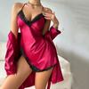 European and American Style Women's Pajama Set Camisole Dress and Robe Set  2 Piece Sleepwear Sexy Lace Loungewear