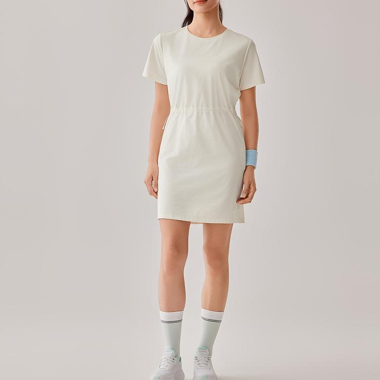 Skechers Godri Simple Knitted Breathable Sports Short Sleeve Dress Women dresses Tofu-White P225W175-0211