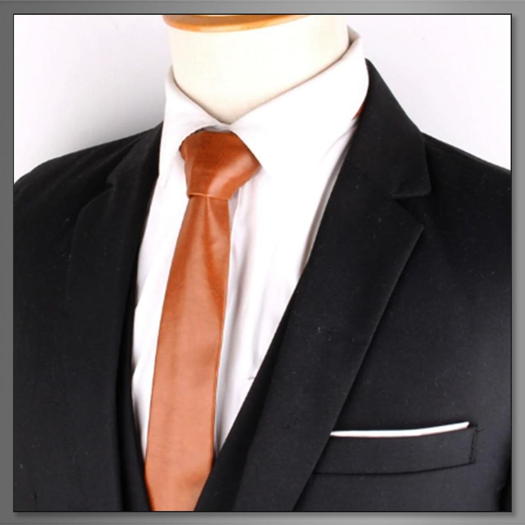 [Buzz Selection] Leather Necktie, Plain, Simple, Business, Formal, Casual, Wedding, Men's AC541 (Silver)