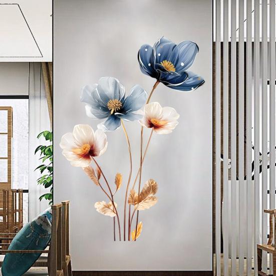 3D Flower Wall Stickers Removable Waterproof Floral Wall Decal Gold Blue White Peel