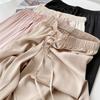 Summer New Acetate Satin Grab Flower Casual Pants Women's Skinny Smooth Ice Silk Straight Pants 0