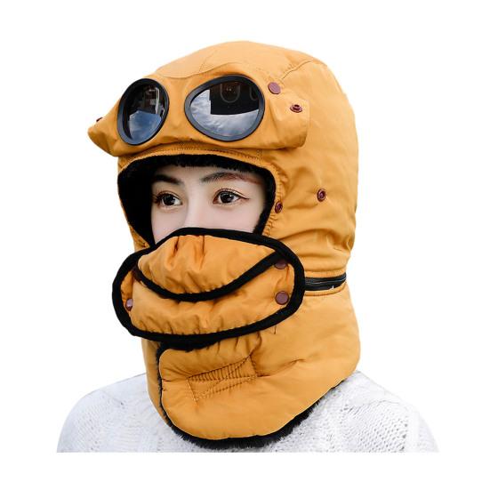Lei Feng Hat Winter Thermal Hat with Goggles 3-in-1 Trapper Aviator Hat Face Guard Earmuffs Winter Snowmobiling Hiking Cold Weather Headgear