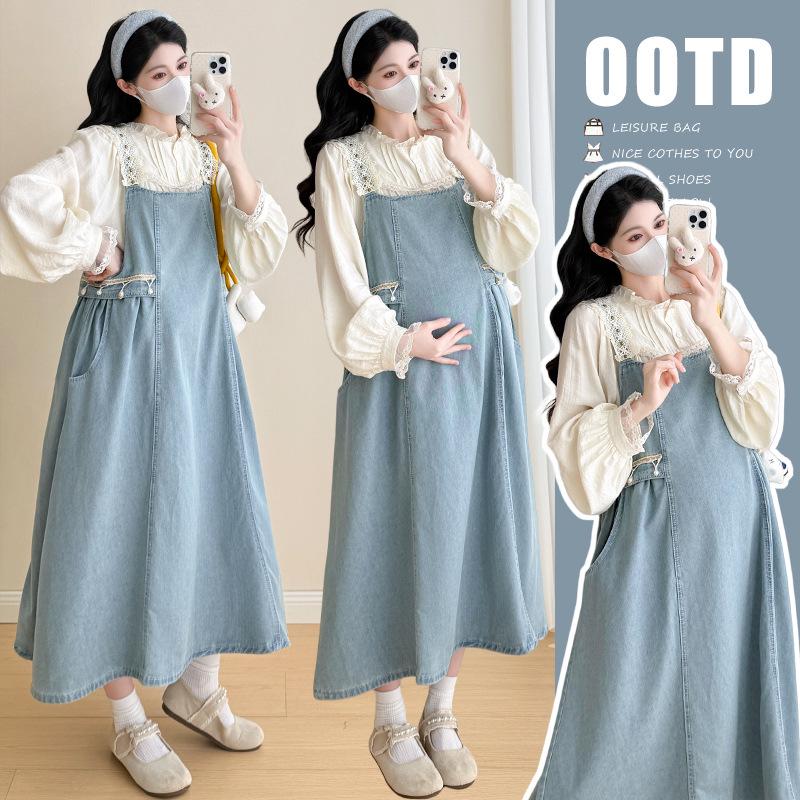 2026 Spring Maternity Casual Set: Long-Sleeve Shirt + Loose Overalls XL
