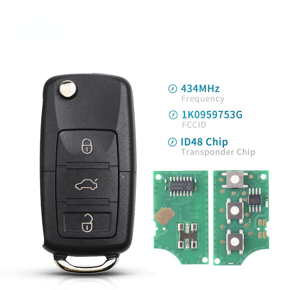 KEYYOU 3 Button Flip Remote Car Key Fob For VW PASSAT Polo Skoda Seat CADDY Golf Beetle JETTA 1J0959753 DA/AH 1K0959753G 434Mhz