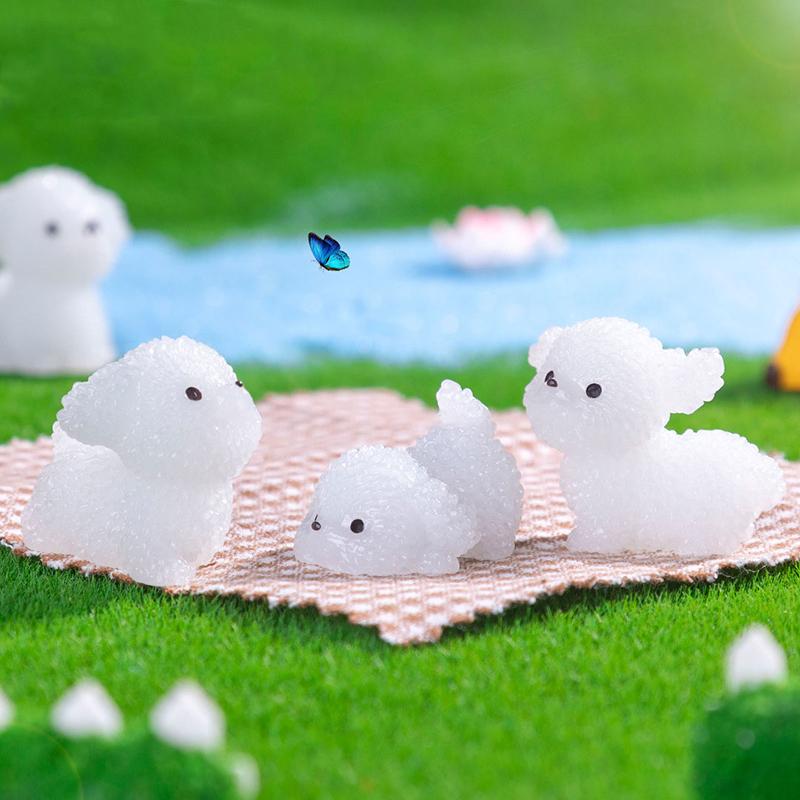 5er-Packung Kawaii Cartoon Leuchtende Mini-Hundefiguren aus Kunstharz, Miniaturstatuen, Kreative Mode, DIY-Heimdekorationsaccessoires, Geschenke