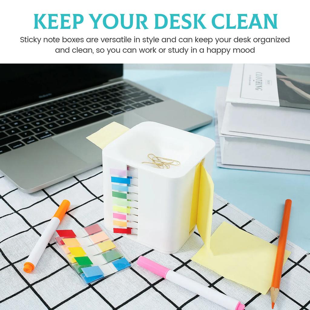Multifunctional Sticky Note Dispenser Plastic Sticky Note Holder White Sticky Note Container Office Supplies for Office Desk