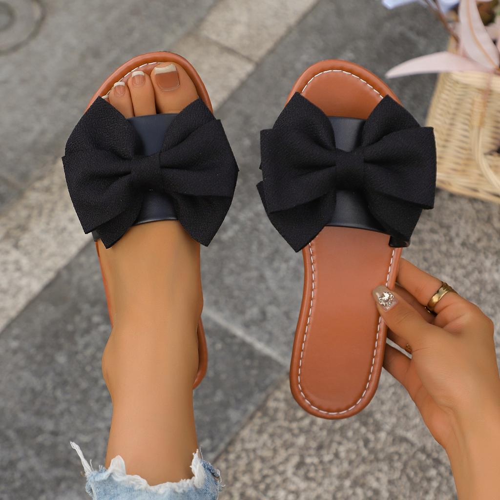 Women Slippers Trend Bow Anti Slip Sandals Wear-resistant Shoes Women Soft Sole Flat Heel Slippers Home Slides Women
