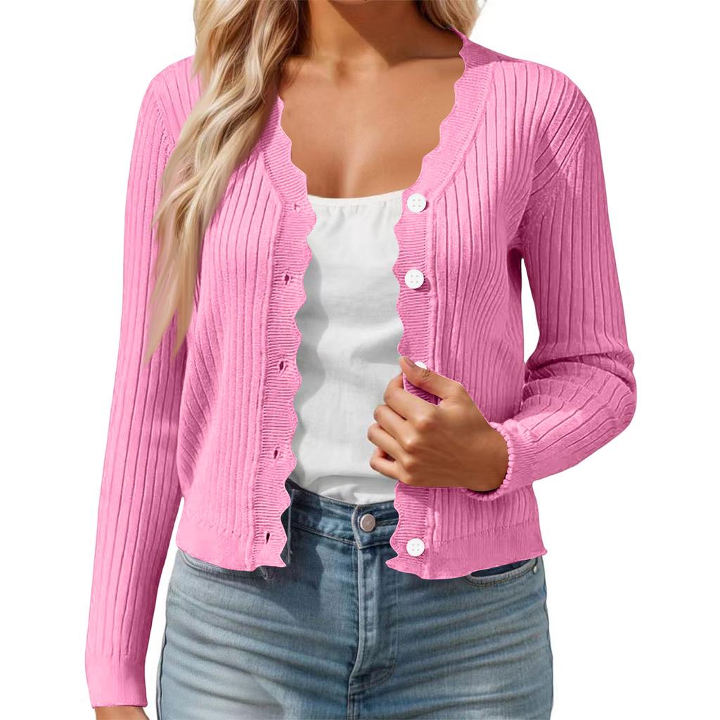 Cardigan casual da donna colorato con bordo a fungo, scollo a V, giacca corta in maglia sottile