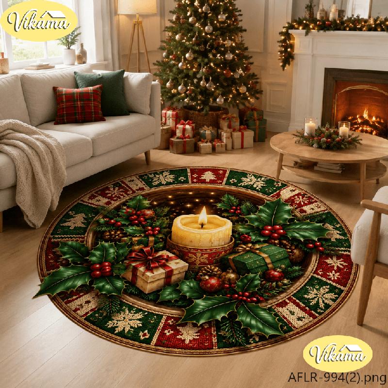 Round Christmas Rug Snowman for Under the Christmas Tree Non Slip Carpet Living Room Bedroom Washable Festive Home Decor