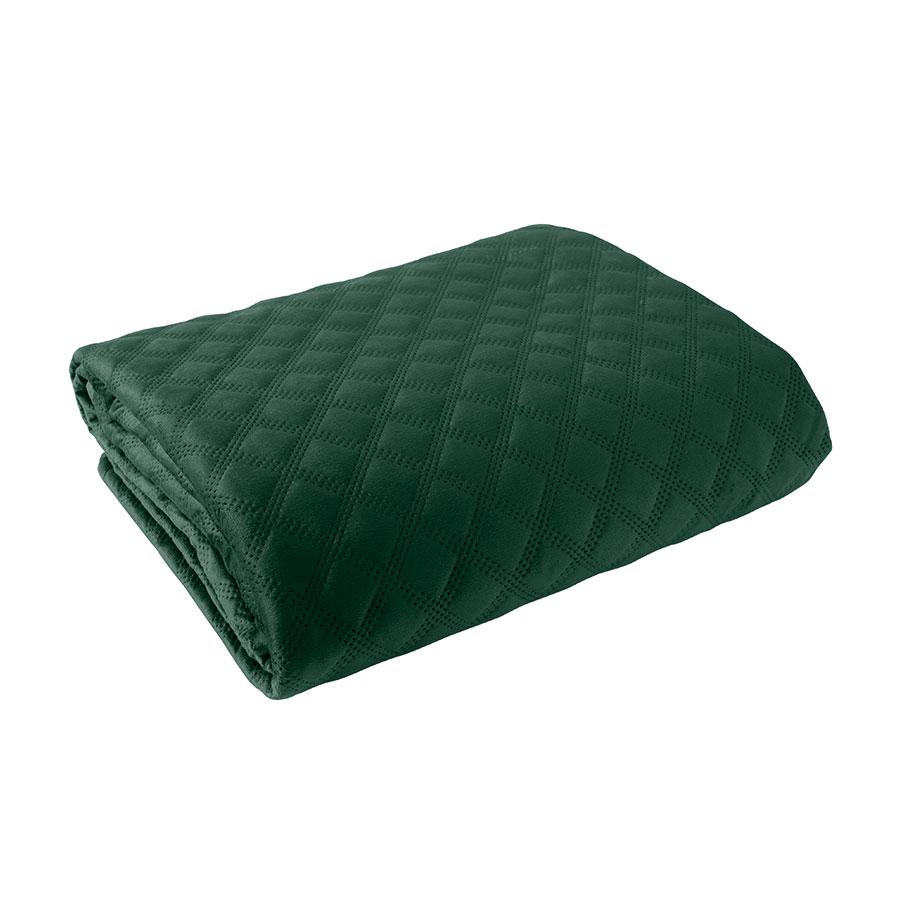 VELVI Bedspread 220x240cm - bottle green with a geometric pattern