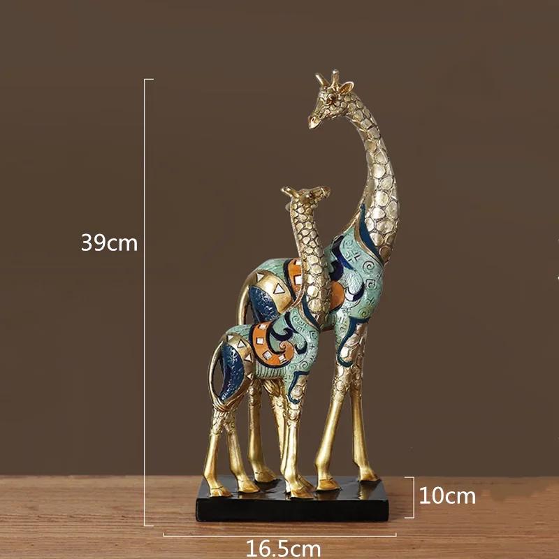 For Simulation Animal Sculpture Giraffe Mother And Child Painted Animal Statue Modern Home Decoration Golden Handicraft Ornament