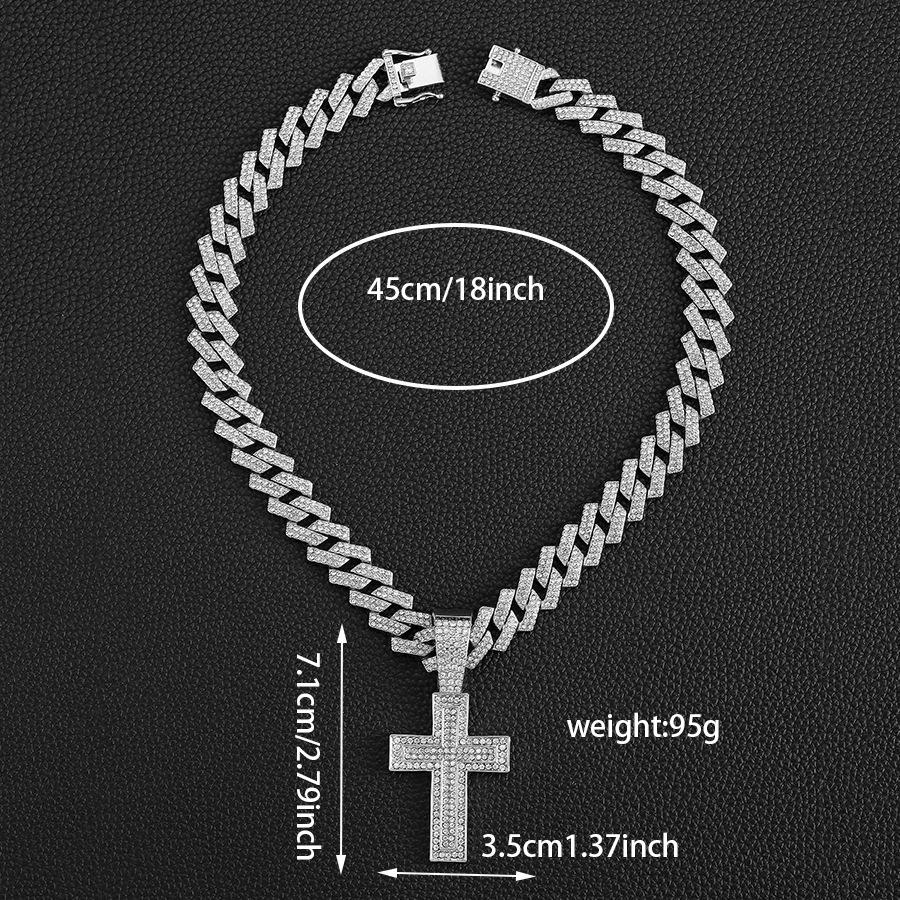 Hip Hop Alloy Full Diamond Cross Pendant Fashion Trend Rap Men's Cuban Chain Necklace Jewelry