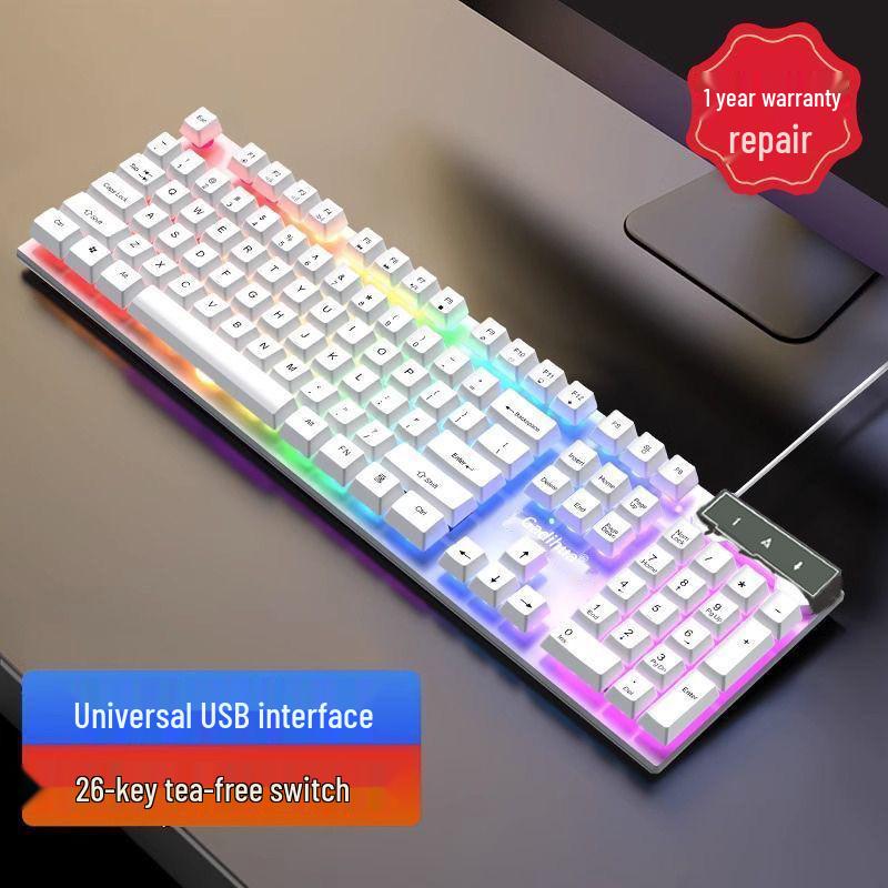Silent Mechanical-Feel Wired Keyboard & Mouse Gaming Set (3-Piece, Universal for Computers & Laptops)