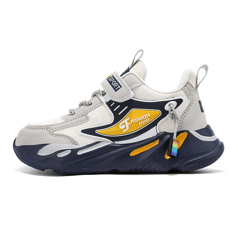 Boys shoes 2025 autumn new double mesh leather surface breathable hollow children's sports shoes medium older boys running shoes