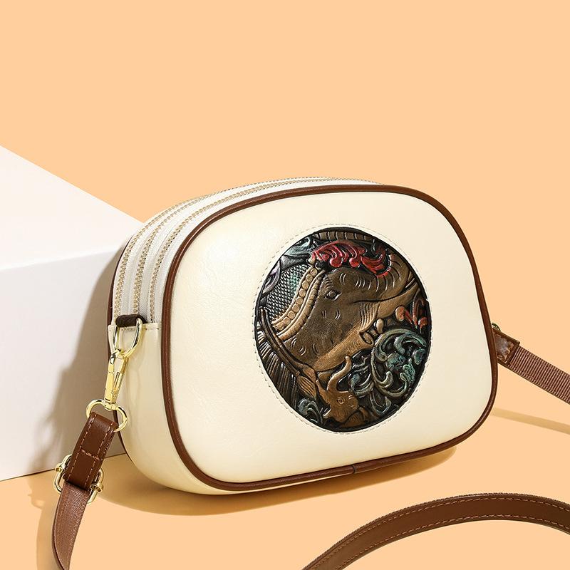 Women's Bag - Retro and Simple Chinese Style Bag - Shoulder Bag with Trendy and Fashionable Small Round Shape
