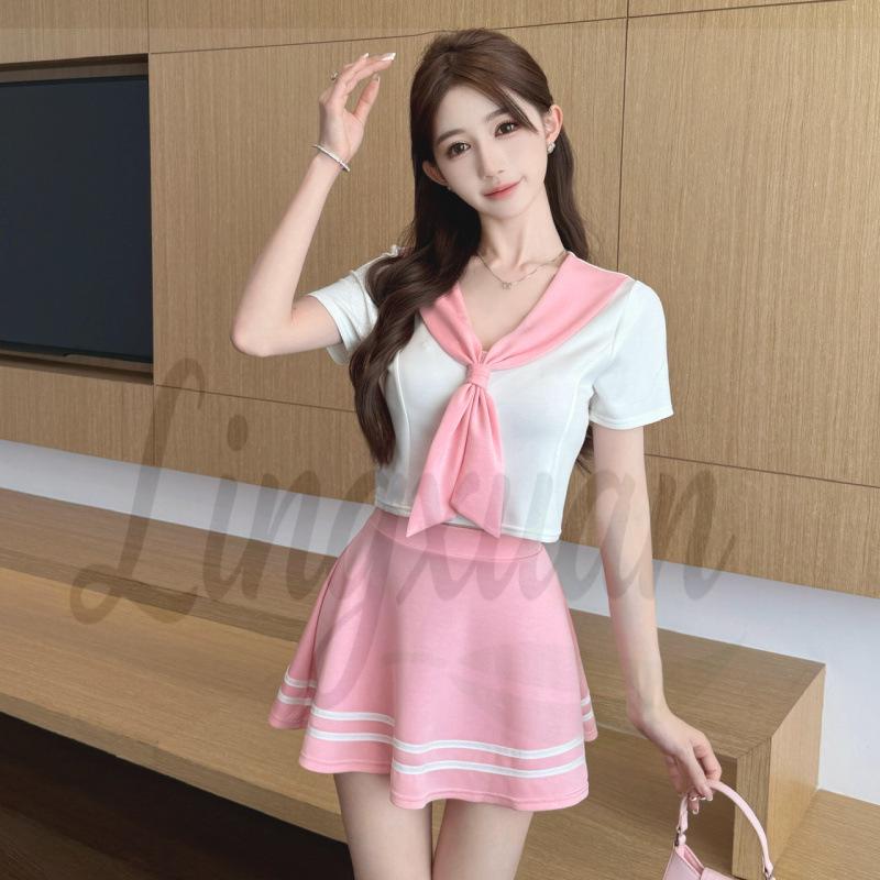 

Chic Hot Girl Style JK Uniform Dress Set M розовый