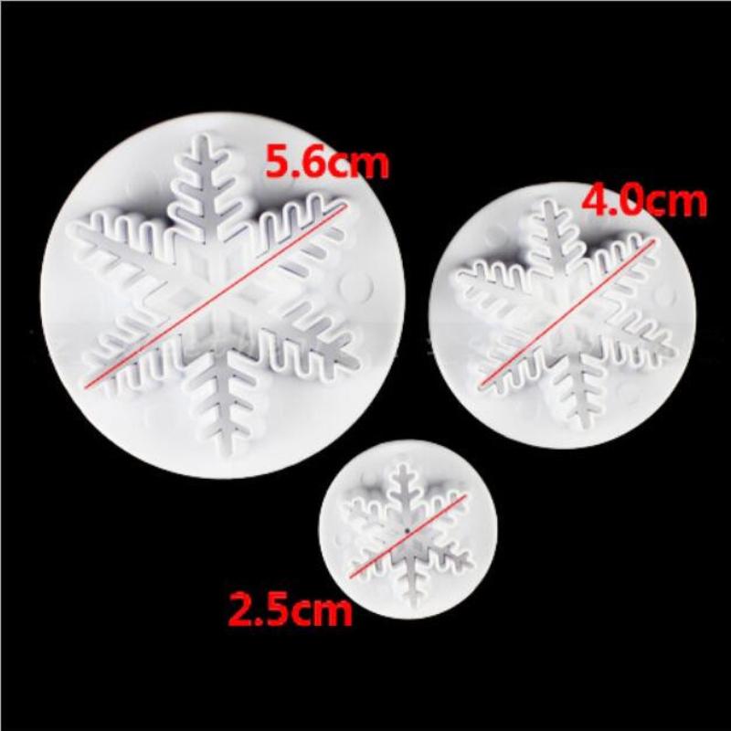 3pcs/set Snowflake Plunger Cutter Mold Fondant Cake Decoration Mould Sugar Clay Crafts Baking Tools Christmas Party Kitchen Tool